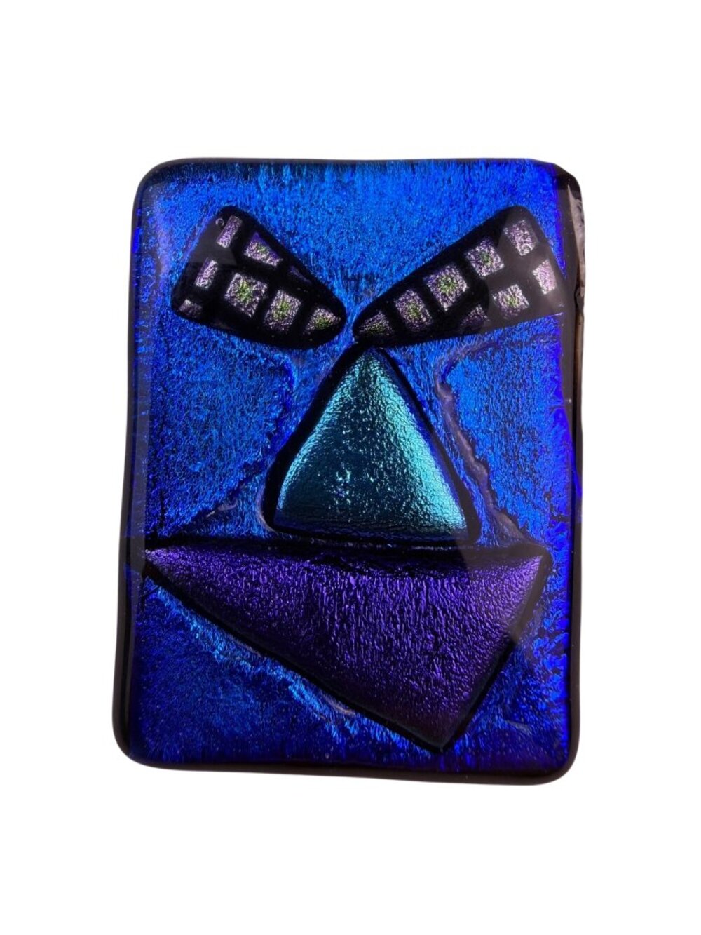 Glass Art Brooch Women Blue & Purple Dichroic Stylized Face Jewelry